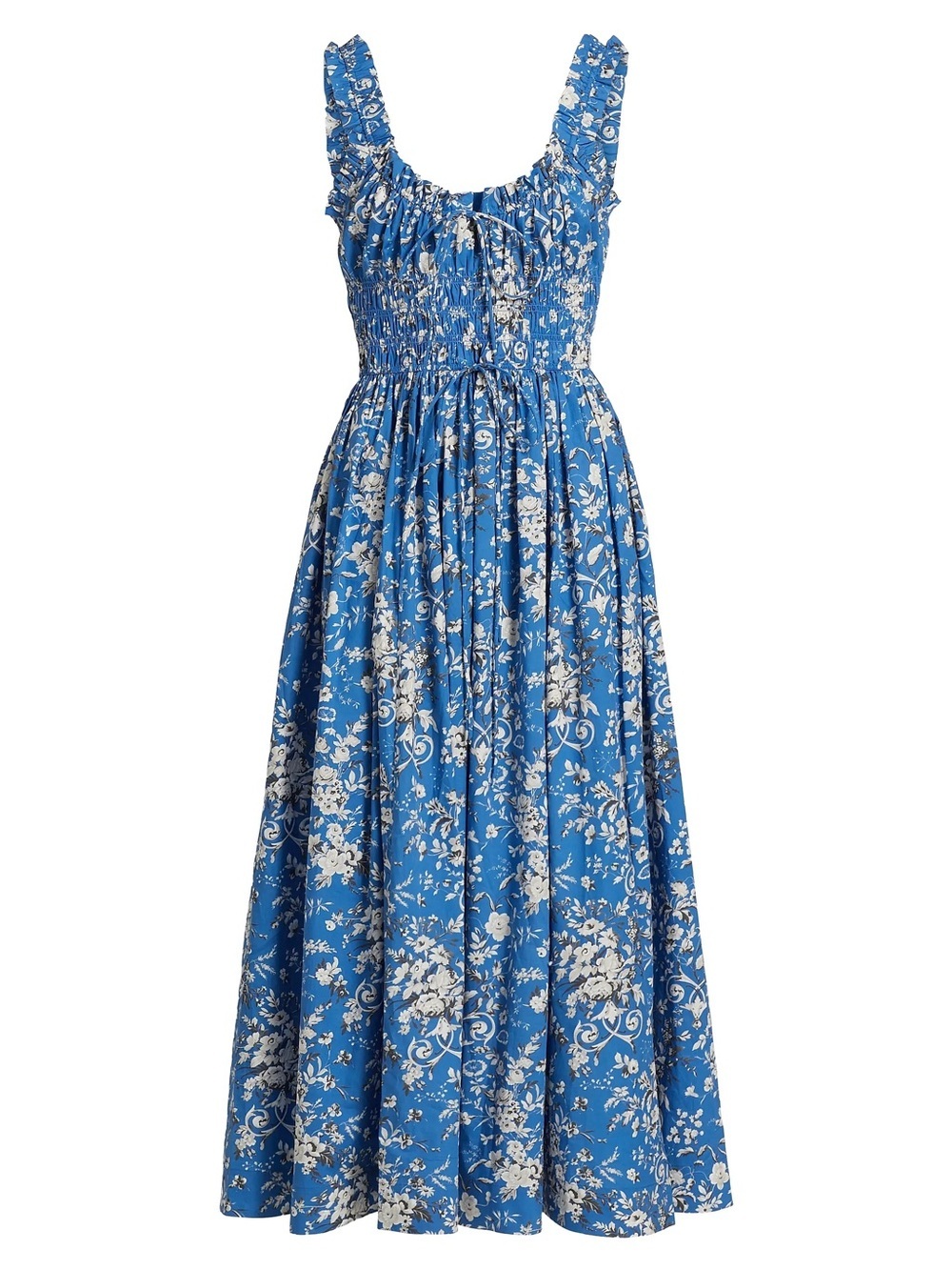 NWT Doen Emmaretta Cotton Poplin Smocked Midi Maxi Dress Jardins De La Fontaine - Picture 12 of 13